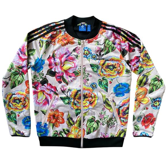 Adidas X Farm Rio Trefoil Floral Track Jacket Sz S Pink Black Full Zip - Picture 1 of 9